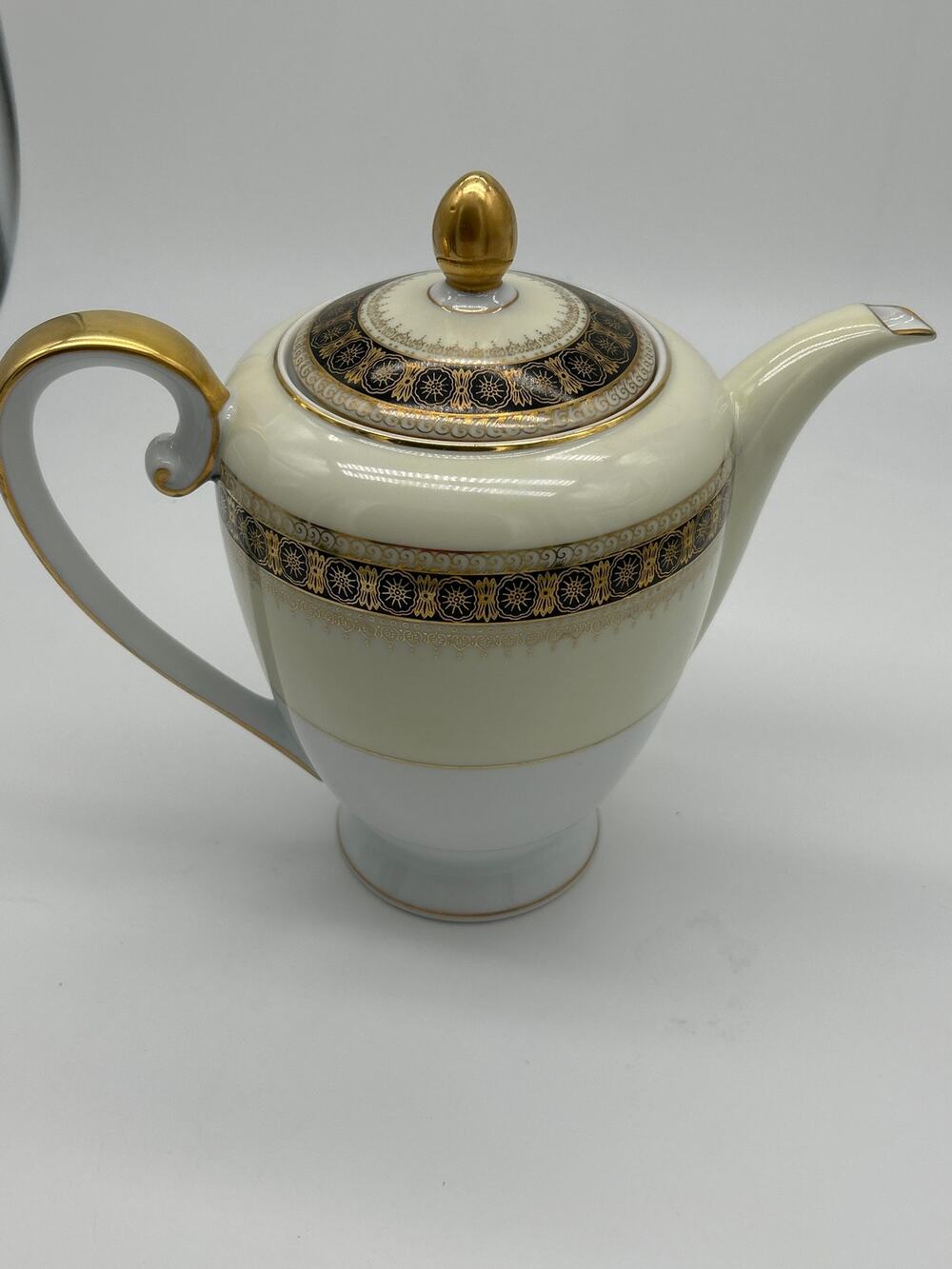 Vintage Albion China Made in Japan Teapot Black Gold Cream Floral Band Tea Party